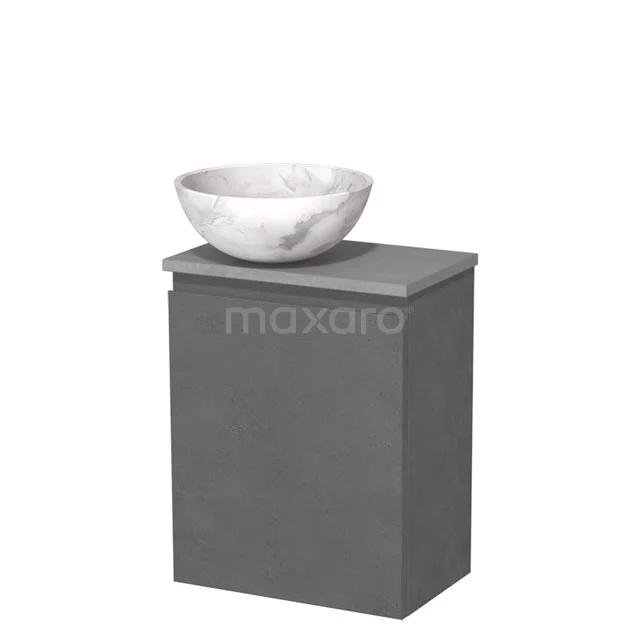 Toilet unit with countertop wash basin | 41 cm Dark grey concrete Handleless front White marble Natural stone wash basin Light grey concrete worktop TMK10-14818