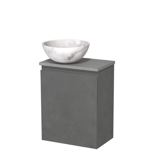 Toiletmeubel met waskom | 41 cm Donkergrijs beton Greeploos front Wit marmer Natuursteen waskom Lichtgrijs beton blad TMK10-14818