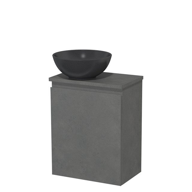 Toiletmeubel met waskom | 41 cm Donkergrijs beton Greeploos front Mat zwart Quartz waskom Donkergrijs beton blad TMK10-14824