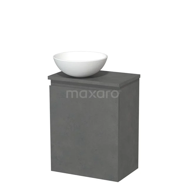 Toiletmeubel met waskom | 41 cm Donkergrijs beton Greeploos front Mat wit Keramiek waskom Donkergrijs beton blad TMK10-14825