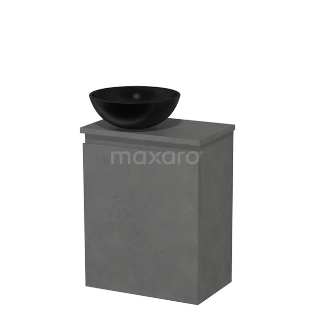 Toiletmeubel met waskom | 41 cm Donkergrijs beton Greeploos front Mat zwart Keramiek waskom Donkergrijs beton blad TMK10-14826