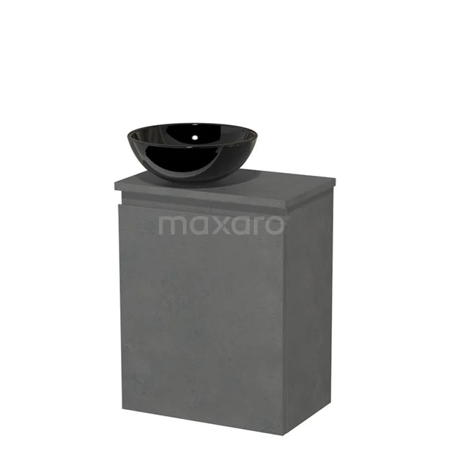 Toiletmeubel met waskom | 41 cm Donkergrijs beton Greeploos front Hoogglans zwart Keramiek waskom Donkergrijs beton blad TMK10-14827