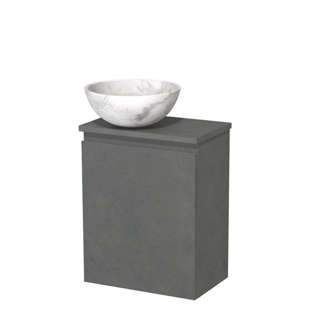 Toiletmeubel met waskom | 41 cm Donkergrijs beton Greeploos front Wit marmer Natuursteen waskom Donkergrijs beton blad TMK10-14831