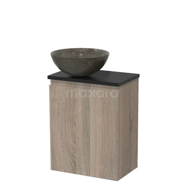 Toiletmeubel met waskom | 41 cm Eiken Greeploos front Blue stone Natuursteen waskom Mat zwart blad TMK10-14836