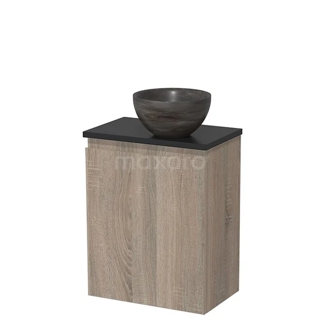 Toiletmeubel met waskom | 41 cm Eiken Greeploos front Blue stone Natuursteen waskom Mat zwart blad TMK10-14841