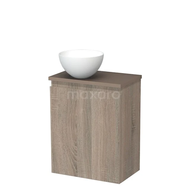 Toiletmeubel met waskom | 41 cm Eiken Greeploos front Mat wit Solid surface waskom Taupe blad TMK10-14855