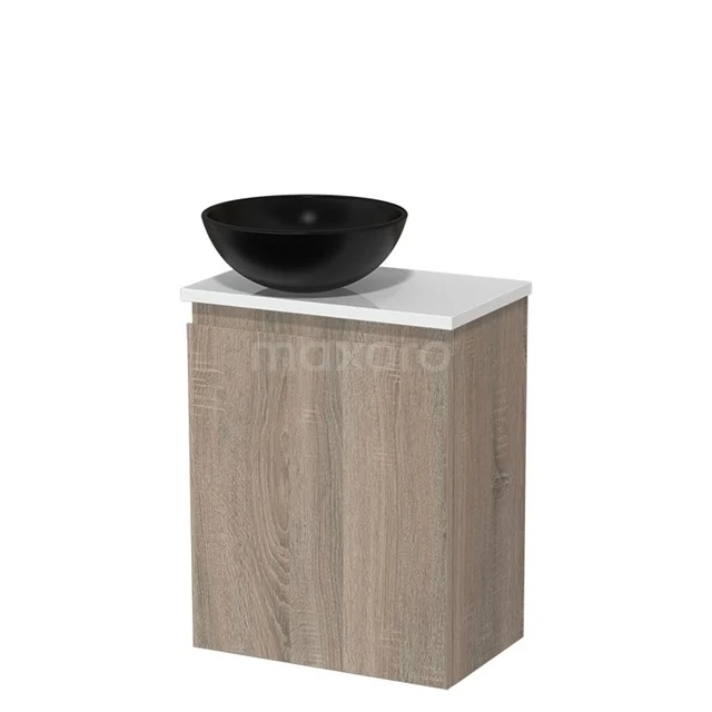 Toilet unit with countertop wash basin | 41 cm Oak Handleless front Matte black Ceramic worktop High-gloss white worktop TMK10-14878
