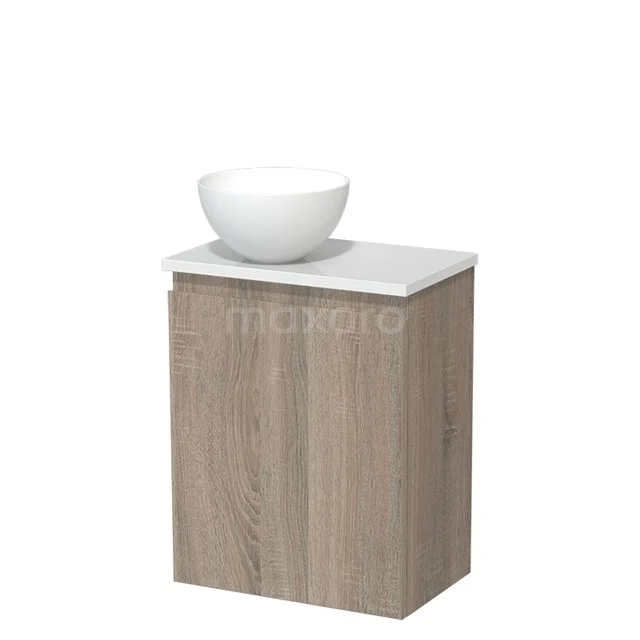 Toiletmeubel met waskom | 41 cm Eiken Greeploos front Mat wit Solid surface waskom Hoogglans wit blad TMK10-14881