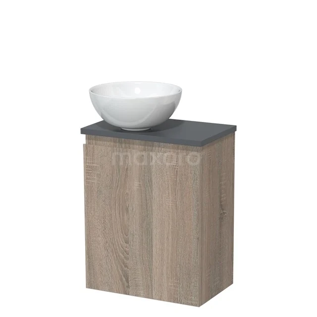 Toilet unit with wash basin | 41 cm Oak Handleless front High-gloss white Ceramic countertop wash basin Dark grey worktop TMK10-14898