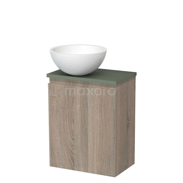 Toiletmeubel met waskom | 41 cm Eiken Greeploos front Mat wit Solid surface waskom Saliegroen blad TMK10-14912