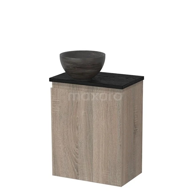 Toiletmeubel met waskom | 41 cm Eiken Greeploos front Blue stone Natuursteen waskom Zwart eiken blad TMK10-14932