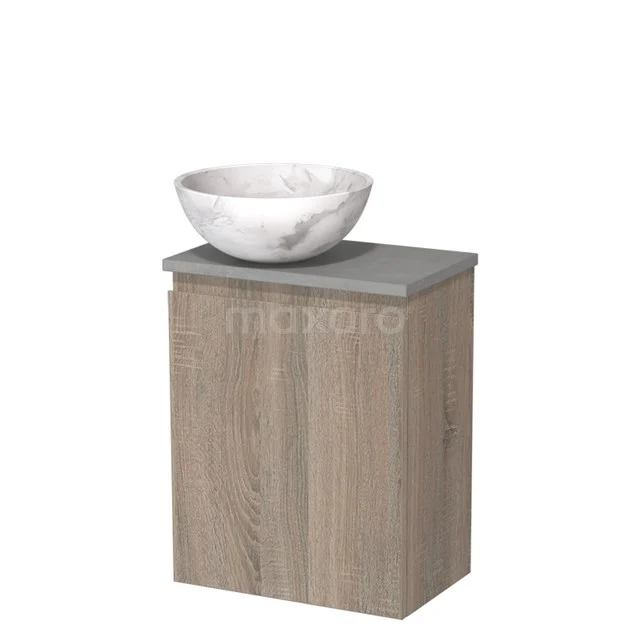 Toiletmeubel met waskom | 41 cm Eiken Greeploos front Wit marmer Natuursteen waskom Lichtgrijs beton blad TMK10-15040