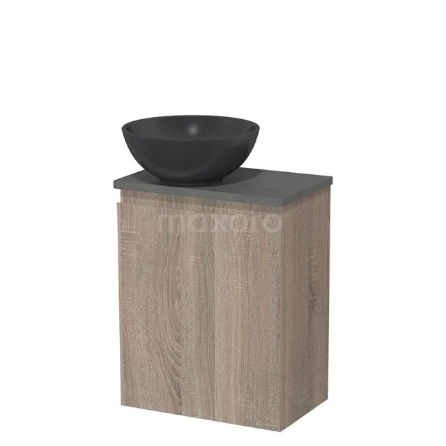 Toiletmeubel met waskom | 41 cm Eiken Greeploos front Mat zwart Quartz waskom Donkergrijs beton blad TMK10-15046