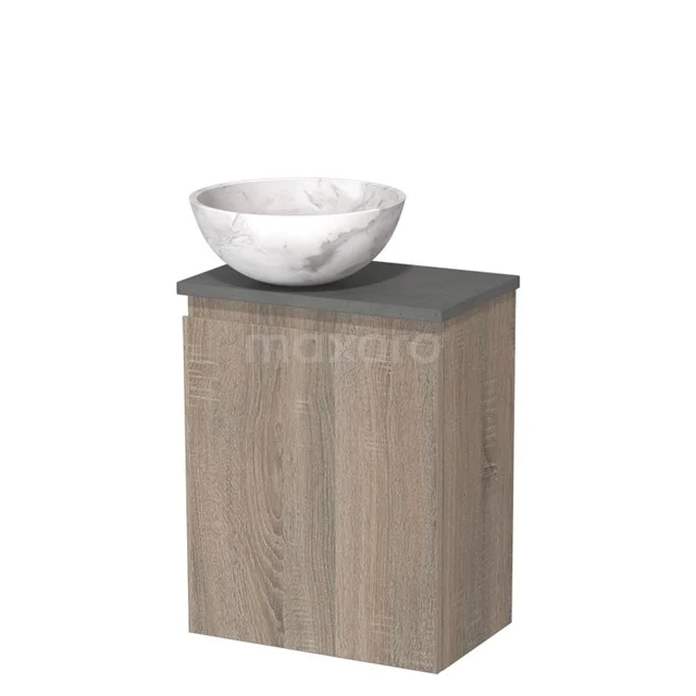 Toiletmeubel met waskom | 41 cm Eiken Greeploos front Wit marmer Natuursteen waskom Donkergrijs beton blad TMK10-15053