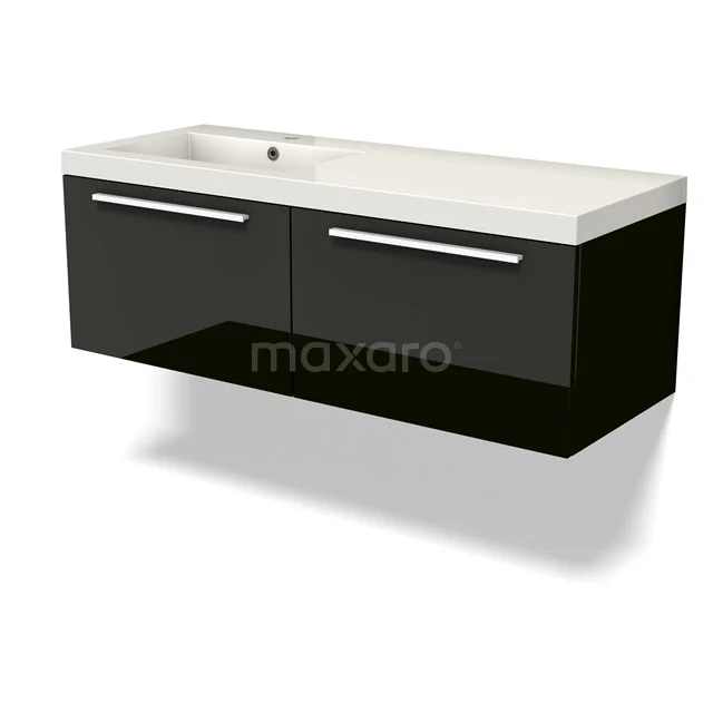 Modulo Bathroom furniture with sink | 120 cm High-gloss black Flat front Mineral marble 2 Side-by-side drawers BMW12-01034