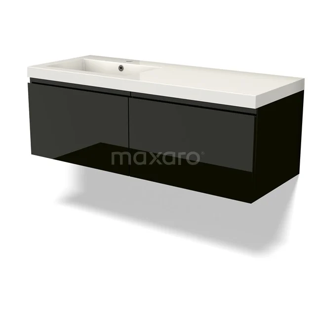 Modulo Waschtische | 120 cm Hochglanz Schwarz Grifflos front Mineralguss 2 nebeneinanderliegende Schubladen BMW12-01036