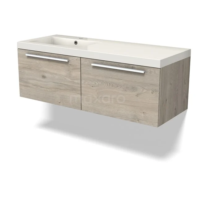 Modulo Bathroom furniture with sink | 120 cm Light grey oak Flat front Mineral marble 2 Side-by-side drawers BMW12-01044