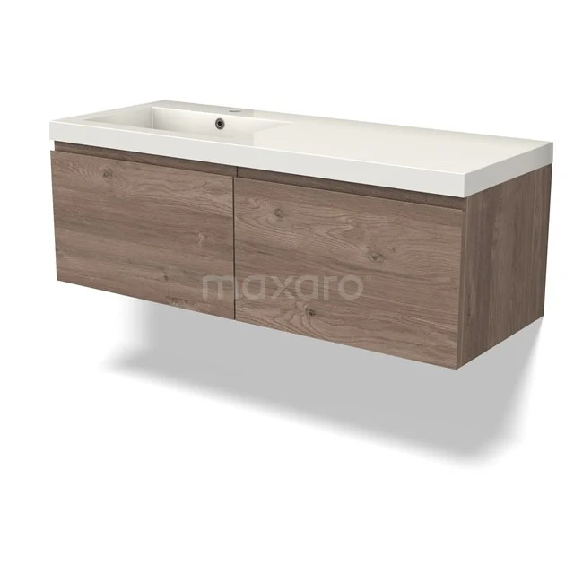 Modulo Vanity units with basin | 120 cm Mid brown oak Handle-less front Mineral marble 2 Side-by-side drawers BMW12-01051