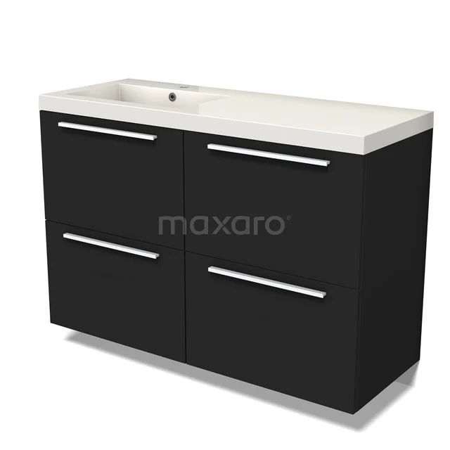 Modulo Vanity units with basin | 120 cm Matte black Flat front Mineral marble 4 high drawers BMW14-00603