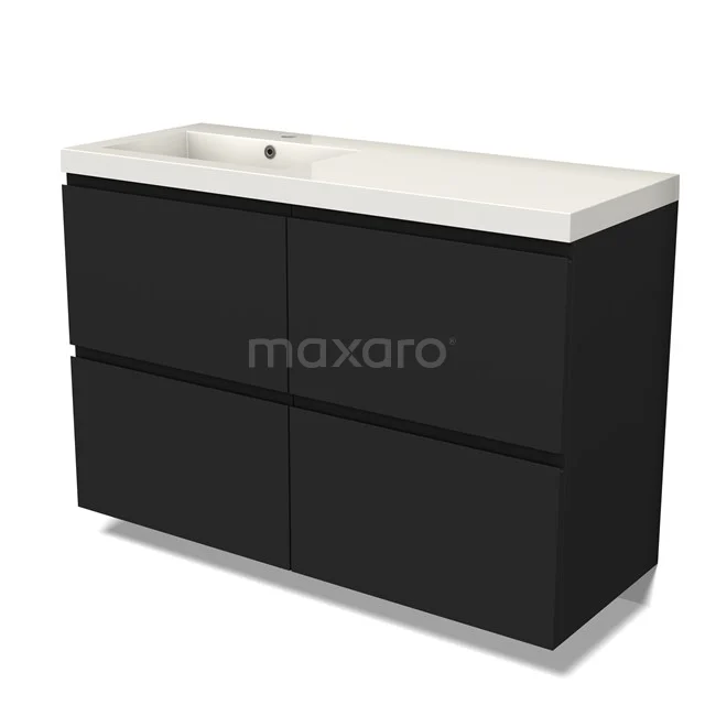 Modulo Vanity units with basin | 120 cm Matte black Handle-less front Mineral marble 4 high drawers BMW14-00605