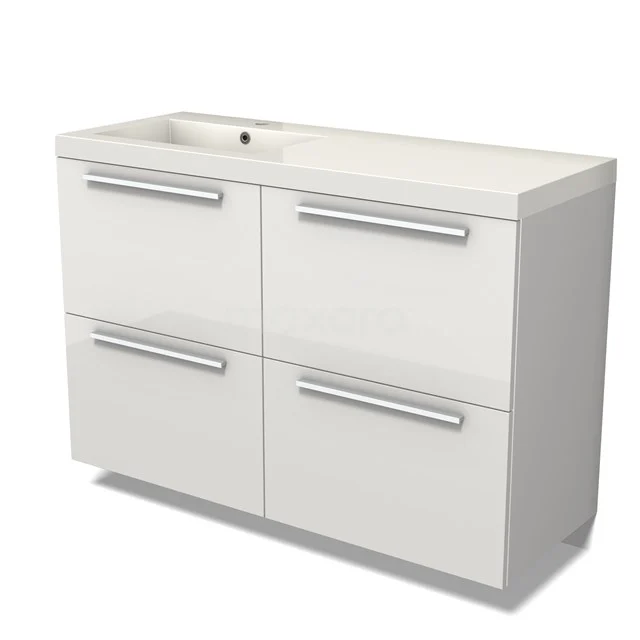 Modulo Vanity units with basin | 120 cm High-gloss white Flat front Mineral marble 4 high drawers BMW14-00609
