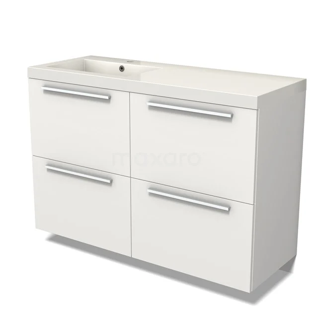 Modulo Vanity units with basin | 120 cm Matte white Flat front Mineral marble 4 high drawers BMW14-00612