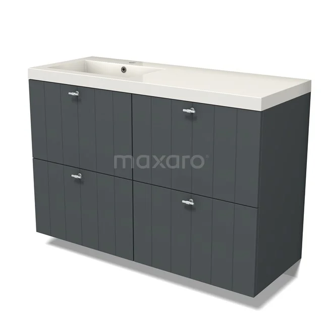 Modulo Vanity units with basin | 120 cm Dark grey Slat front Mineral marble 4 high drawers BMW14-00616