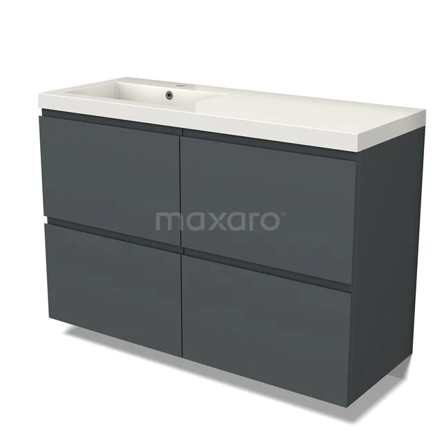 Modulo Waschtische | 120 cm Dunkelgrau Grifflos front Mineralguss 4 hohe Schubladen BMW14-00617