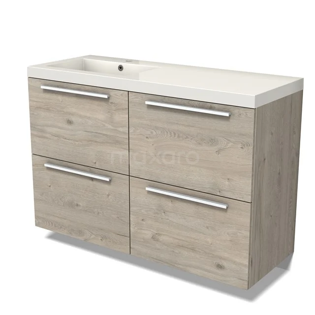 Modulo Waschtische | 120 cm Hellgraue Eiche Flach front Mineralguss 4 hohe Schubladen BMW14-00624