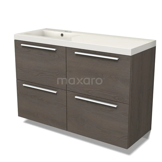 Modulo Vanity units with basin | 120 cm Dark brown oak Flat front Mineral marble 4 high drawers BMW14-00632