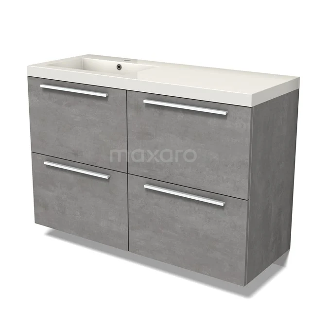 Modulo Vanity units with basin | 120 cm Light grey concrete Flat front Mineral marble 4 high drawers BMW14-00637