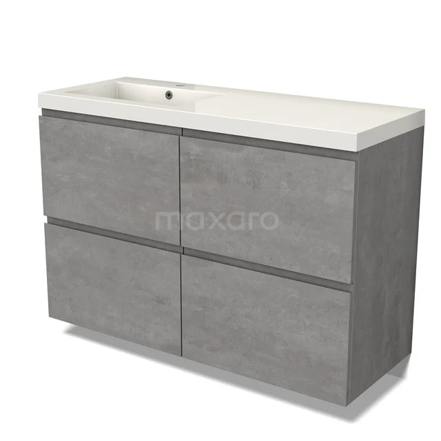 Modulo Vanity units with basin | 120 cm Light grey concrete Handle-less front Mineral marble 4 high drawers BMW14-00638