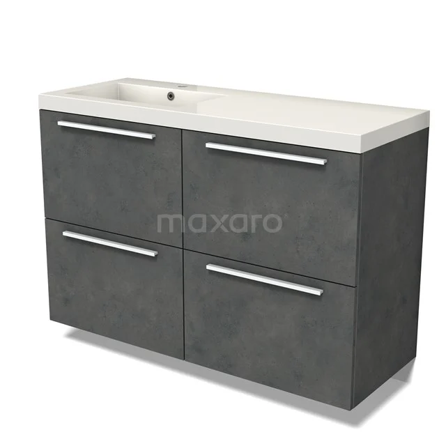 Modulo Vanity units with basin | 120 cm Dark grey concrete Flat front Mineral marble 4 high drawers BMW14-00639