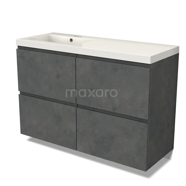 Modulo Vanity units with basin | 120 cm Dark grey concrete Handle-less front Mineral marble 4 high drawers BMW14-00640