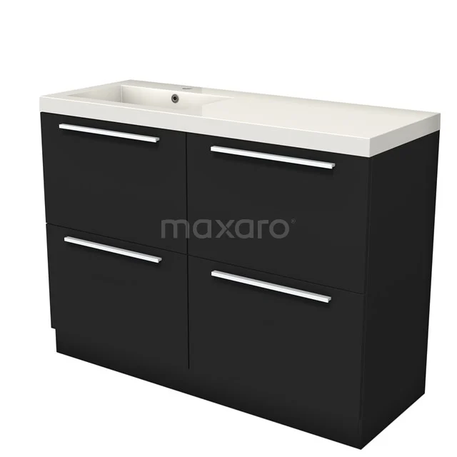 Modulo Vanity units with basin | 120 cm Matte black Flat front Mineral marble 4 standing high drawers BMW14S-00135