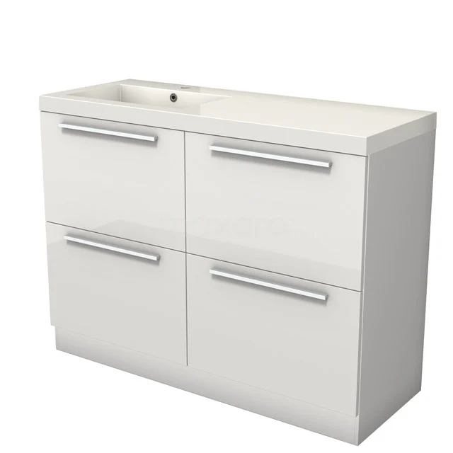Modulo Vanity units with basin | 120 cm High-gloss white Flat front Mineral marble 4 standing high drawers BMW14S-00138