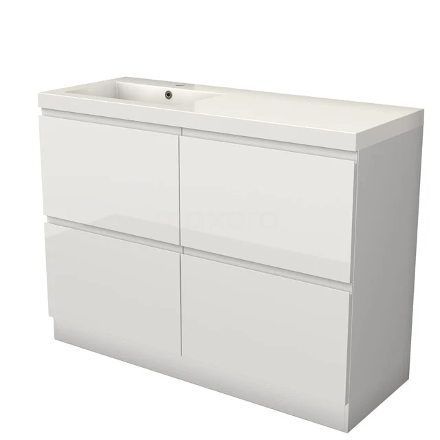 Modulo Vanity units with basin | 120 cm High-gloss white Handle-less front Mineral marble 4 standing high drawers BMW14S-00140