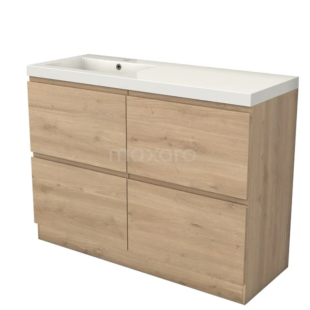 Modulo Vanity units with basin | 120 cm Light brown oak Handle-less front Mineral marble 4 standing high drawers BMW14S-00143