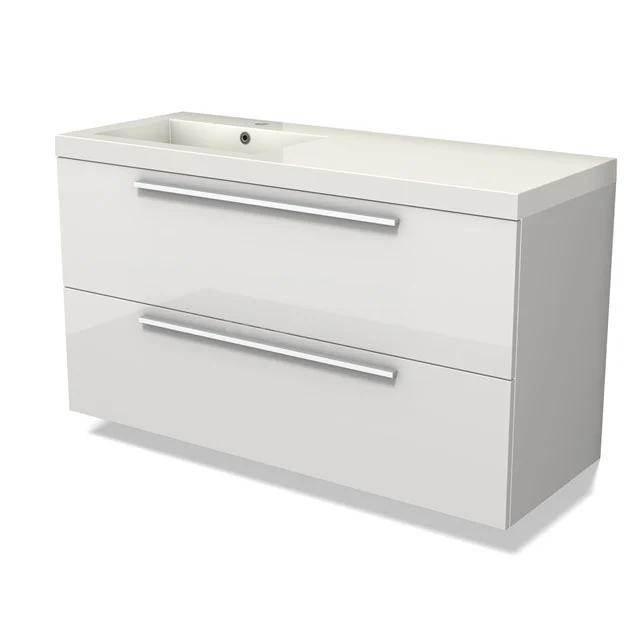 Modulo Vanity units with basin | 120 cm High-gloss white Flat front Mineral marble 2 Stacked drawers BMW17-04679