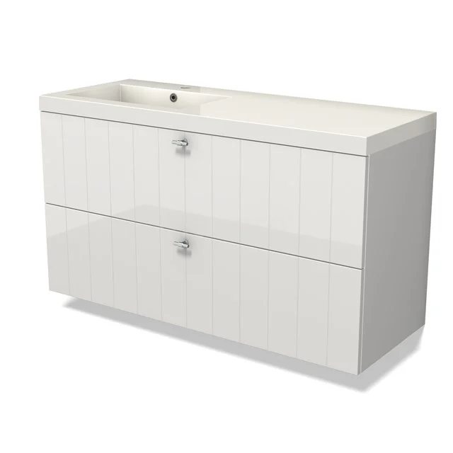 Modulo Bathroom furniture with sink | 120 cm High-gloss white Slat front Mineral marble 2 Stacked drawers BMW17-04680