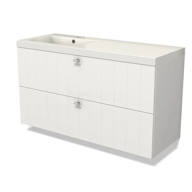 Modulo Vanity units with basin | 120 cm Matte white Slat front Mineral marble 2 Stacked drawers BMW17-04683
