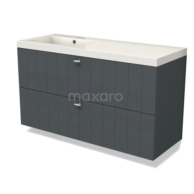 Modulo Vanity units with basin | 120 cm Dark grey Slat front Mineral marble 2 Stacked drawers BMW17-04686