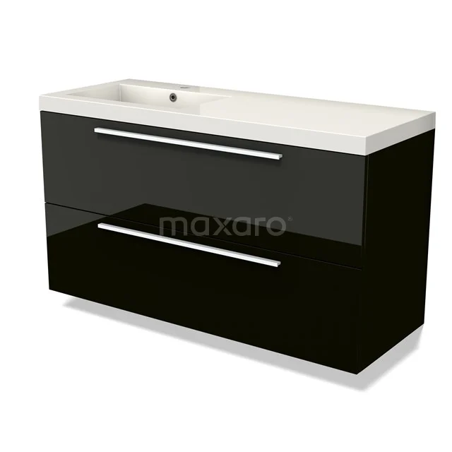 Modulo Vanity units with basin | 120 cm High-gloss black Flat front Mineral marble 2 Stacked drawers BMW17-04688