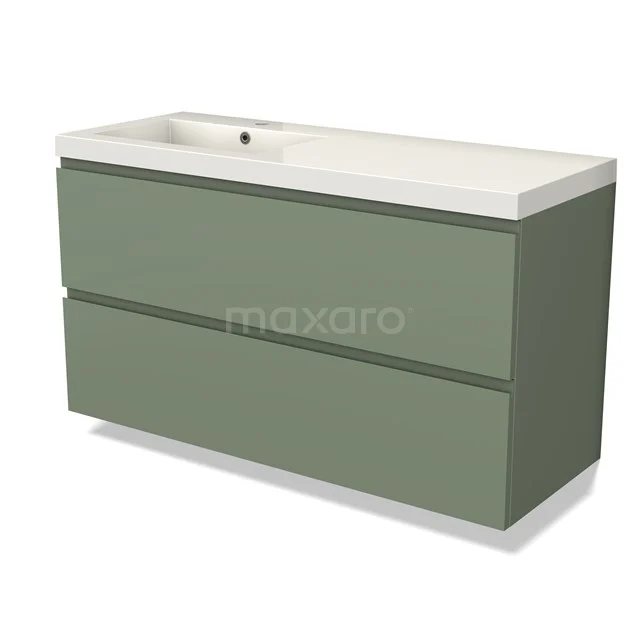 Modulo Vanity units with basin | 120 cm Sage green Handle-less front Mineral marble 2 Stacked drawers BMW17-04692
