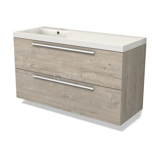 Modulo Vanity units with basin | 120 cm Light grey oak Flat front Mineral marble 2 Stacked drawers BMW17-04698