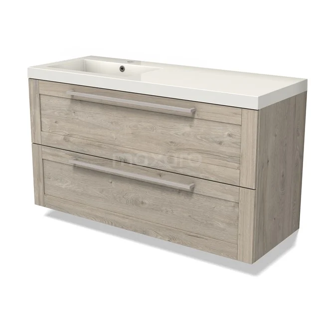 Modulo Vanity units with basin | 120 cm Light grey oak Frame front Mineral marble 2 Stacked drawers BMW17-04699