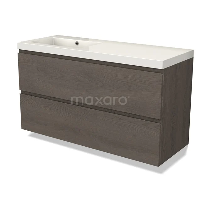 Modulo Vanity units with basin | 120 cm Dark brown oak Handle-less front Mineral marble 2 Stacked drawers BMW17-04708