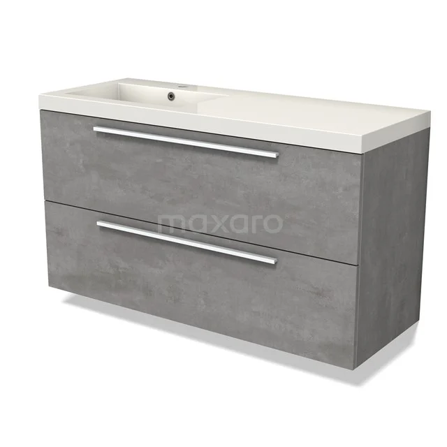 Modulo Vanity units with basin | 120 cm Light grey concrete Flat front Mineral marble 2 Stacked drawers BMW17-04711