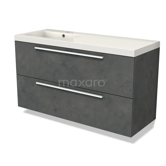 Modulo Vanity units with basin | 120 cm Dark grey concrete Flat front Mineral marble 2 Stacked drawers BMW17-04713