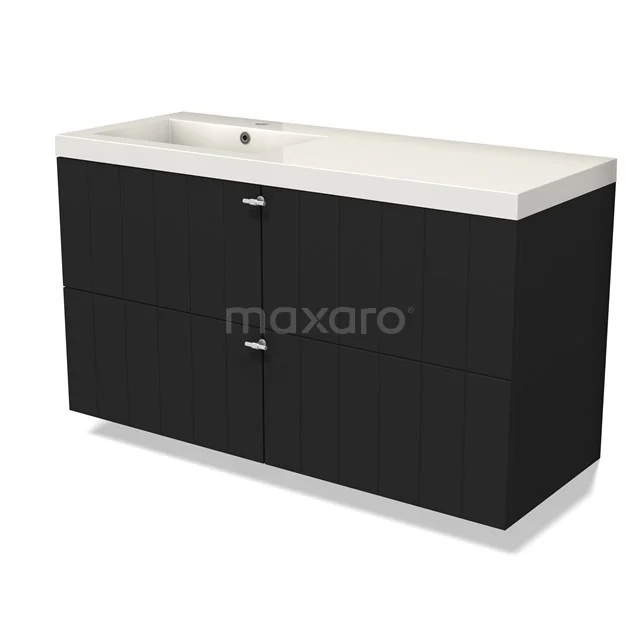 Modulo Vanity units with basin | 120 cm Matte black Slat front Mineral marble 4 drawers BMW18-01057